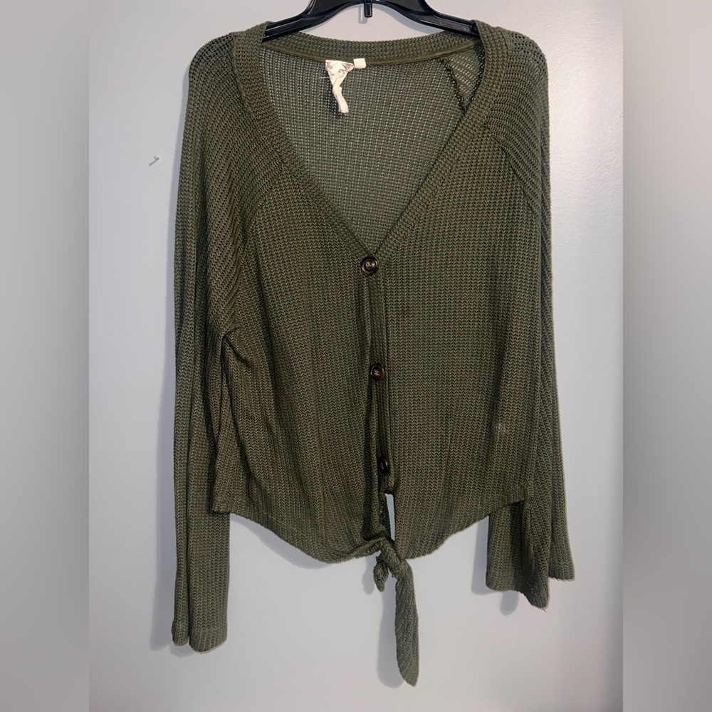 Blu Pepper Green Cardigan V-Neck Sweater